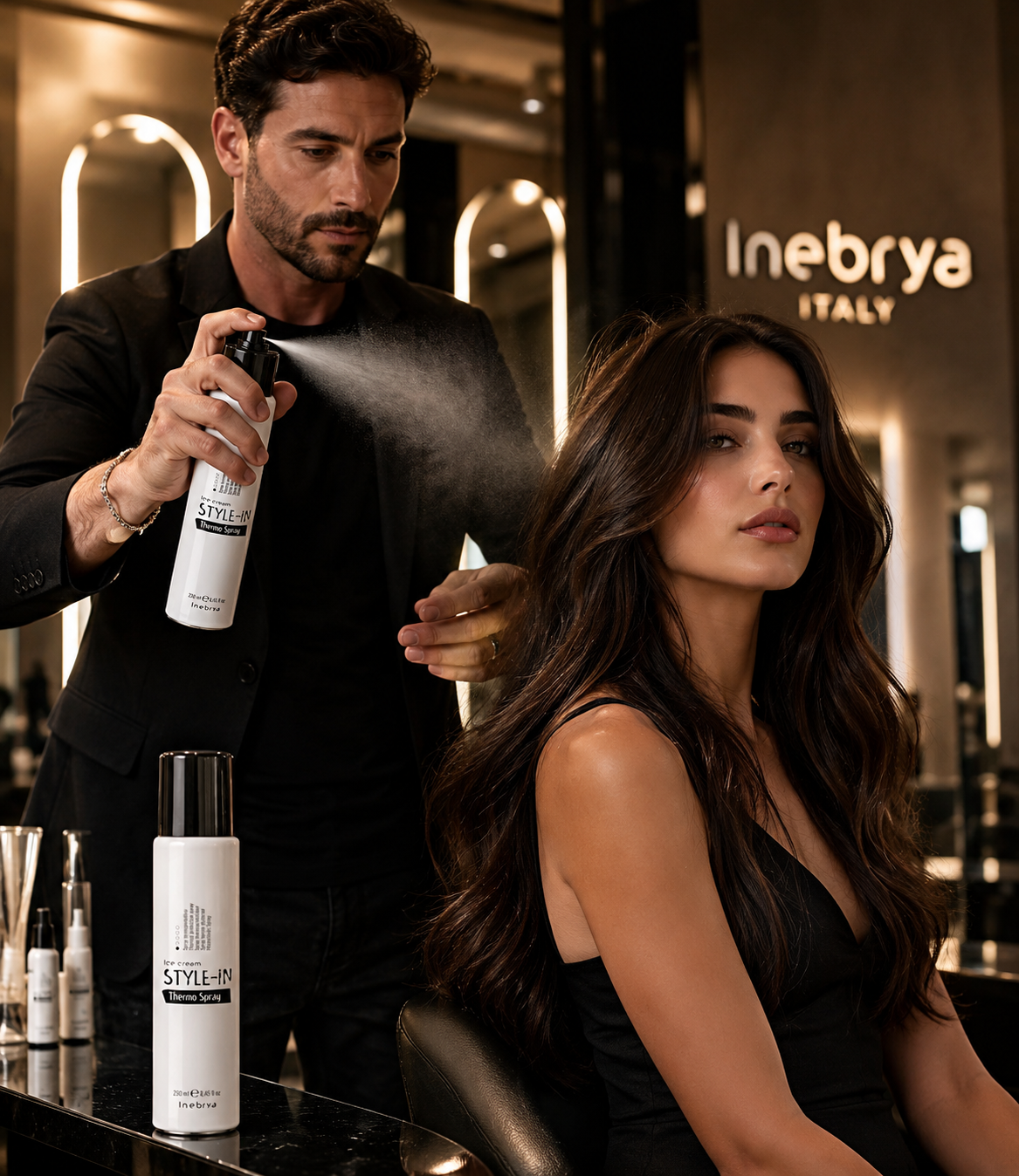 Rezultat Inebrya Thermo Spray — păr neted și strălucitor