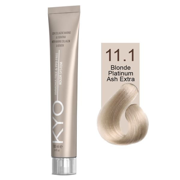 KYO VOPSEA PROFESIONALA FARA AMONIAC SI FARA PPD 11.1 BLONDE PLATINUM ASH EXTRA