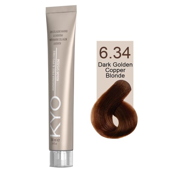 KYO VOPSEA PROFESIONALA FARA AMONIAC SI FARA PPD 6.34 DARK GOLDEN COPPER BLONDE