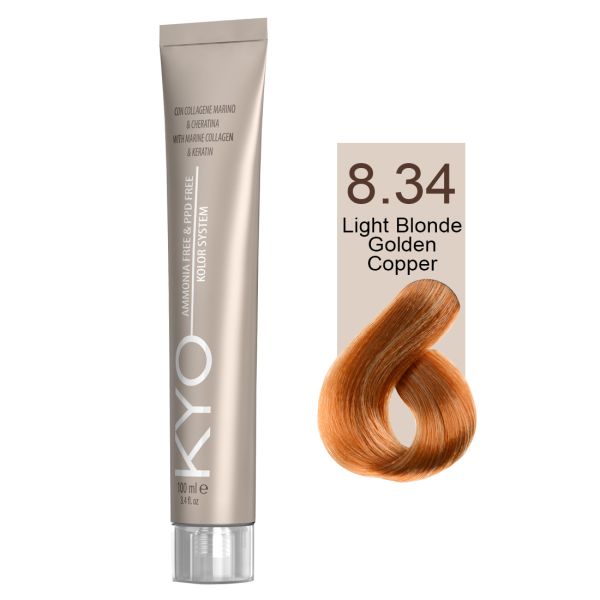 KYO VOPSEA PROFESIONALA FARA AMONIAC SI FARA PPD 8.34 LIGHT BLONDE GOLDEN COPPER