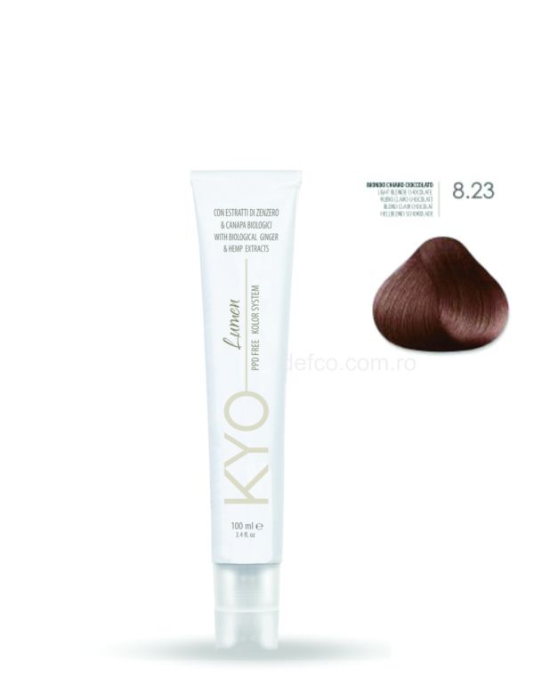 KYO LUMEN VOPSEA PROFESIONALA PERMANENTA FARA PPD 100ML -8.23 LIGHT BLONDE CHOCOLATE
